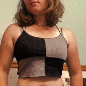 Grey and black crop top, perfect for casual wear or night out!